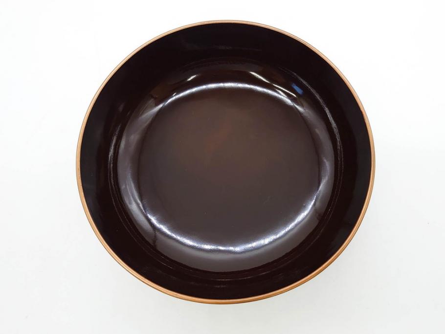 明治～大正期　輪島塗　沈金蒔絵　木製　梅竹図　艶やかな質感が美しい蓋付お椀6客セット(漆器、漆芸、金彩、和食器)(R-077230)