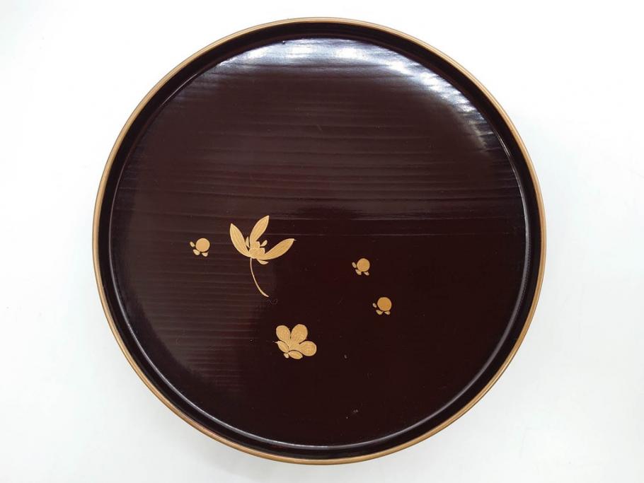 明治～大正期　輪島塗　沈金蒔絵　木製　梅竹図　艶やかな質感が美しい蓋付お椀6客セット(漆器、漆芸、金彩、和食器)(R-077230)