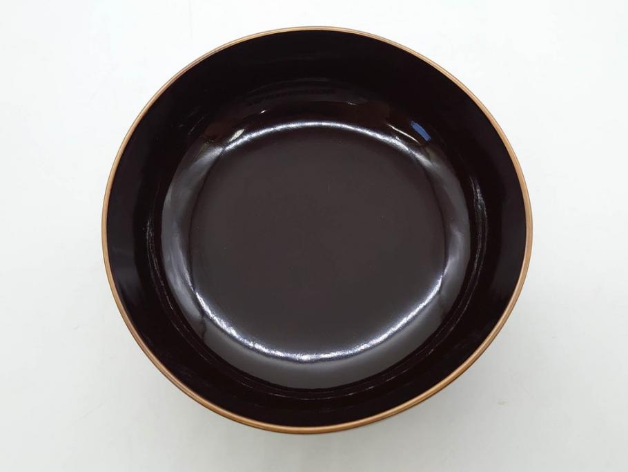 明治～大正期　輪島塗　沈金蒔絵　木製　梅竹図　艶やかな質感が美しい蓋付お椀6客セット(漆器、漆芸、金彩、和食器)(R-077230)