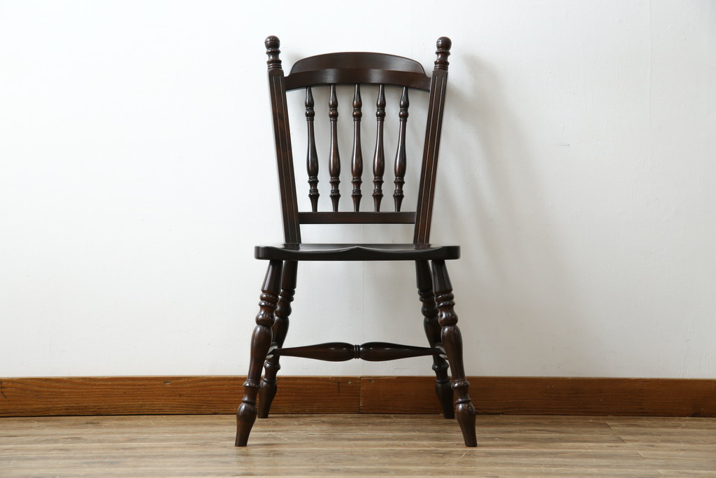 中古　美品　松本民芸家具　#1　クラシカルな安川式スピンドルチェア(ダイニングチェア、板座チェア、椅子、民芸家具)(定価約11万円)(R-082680)