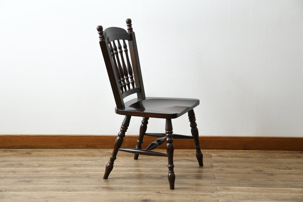 中古　美品　松本民芸家具　#1　クラシカルな安川式スピンドルチェア(ダイニングチェア、板座チェア、椅子、民芸家具)(定価約11万円)(R-082680)