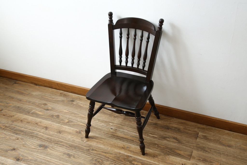 中古　美品　松本民芸家具　#1　クラシカルな安川式スピンドルチェア(ダイニングチェア、板座チェア、椅子、民芸家具)(定価約11万円)(R-082680)