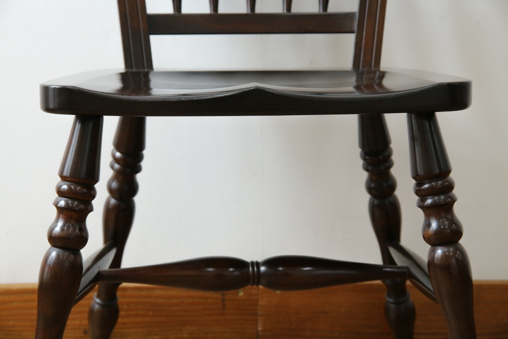 中古　美品　松本民芸家具　#1　クラシカルな安川式スピンドルチェア(ダイニングチェア、板座チェア、椅子、民芸家具)(定価約11万円)(R-082680)