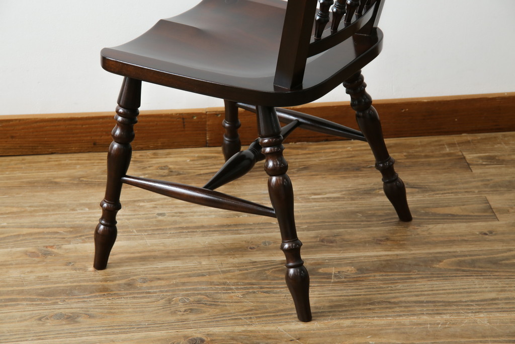 中古　美品　松本民芸家具　#1　クラシカルな安川式スピンドルチェア(ダイニングチェア、板座チェア、椅子、民芸家具)(定価約11万円)(R-082680)