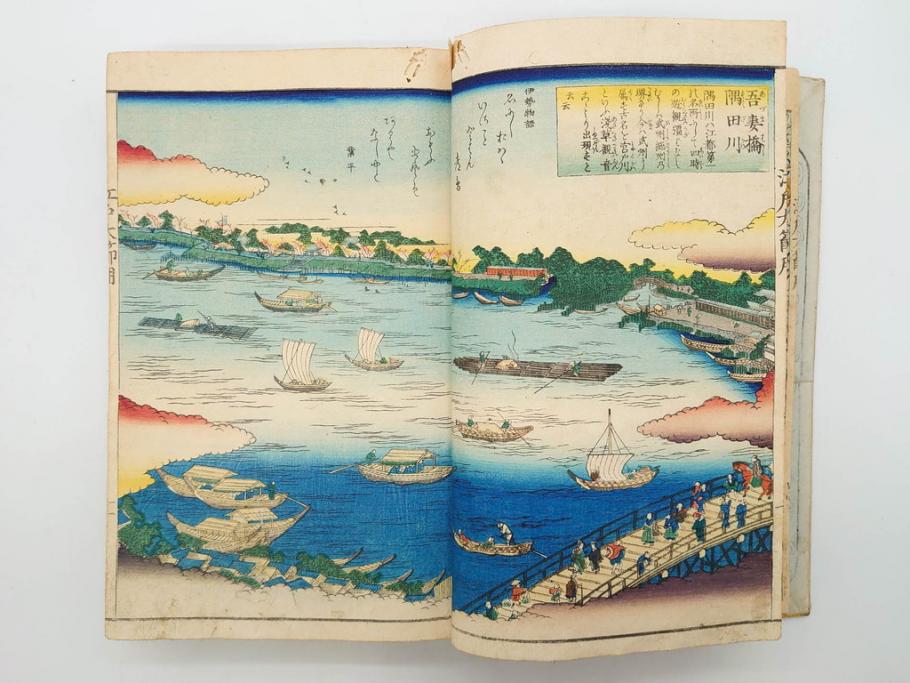 江戸期　江戸大節用海内蔵　乾坤2冊揃い(版画、古書、和本、古地図、古文書、彩色絵図、朝鮮国、蝦夷、琉球、萬国図、富士山、日光、筑波山)(R-077222)
