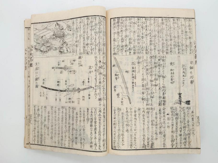 江戸期　江戸大節用海内蔵　乾坤2冊揃い(版画、古書、和本、古地図、古文書、彩色絵図、朝鮮国、蝦夷、琉球、萬国図、富士山、日光、筑波山)(R-077222)