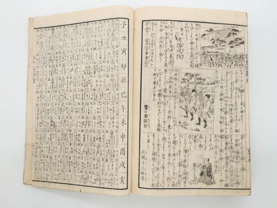 江戸期　江戸大節用海内蔵　乾坤2冊揃い(版画、古書、和本、古地図、古文書、彩色絵図、朝鮮国、蝦夷、琉球、萬国図、富士山、日光、筑波山)(R-077222)