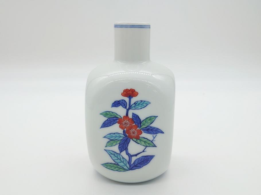 今泉今右衛門　今泉陶園　綿花画花瓶(共箱付き、花器、赤絵、色絵付)(R-062278)