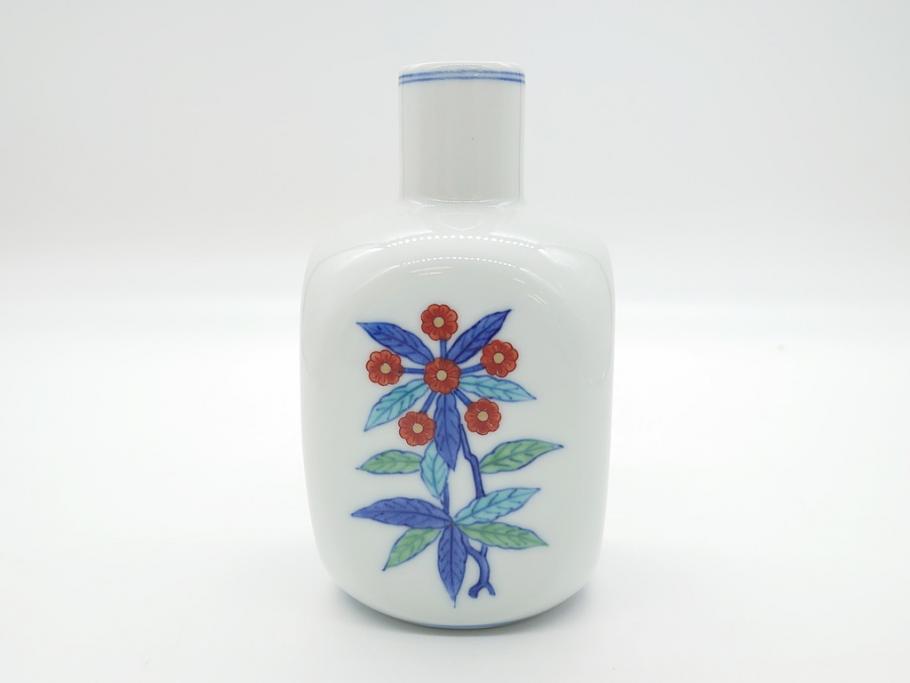 今泉今右衛門　今泉陶園　綿花画花瓶(共箱付き、花器、赤絵、色絵付)(R-062278)