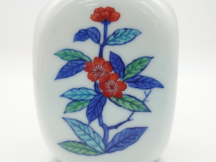 今泉今右衛門　今泉陶園　綿花画花瓶(共箱付き、花器、赤絵、色絵付)(R-062278)