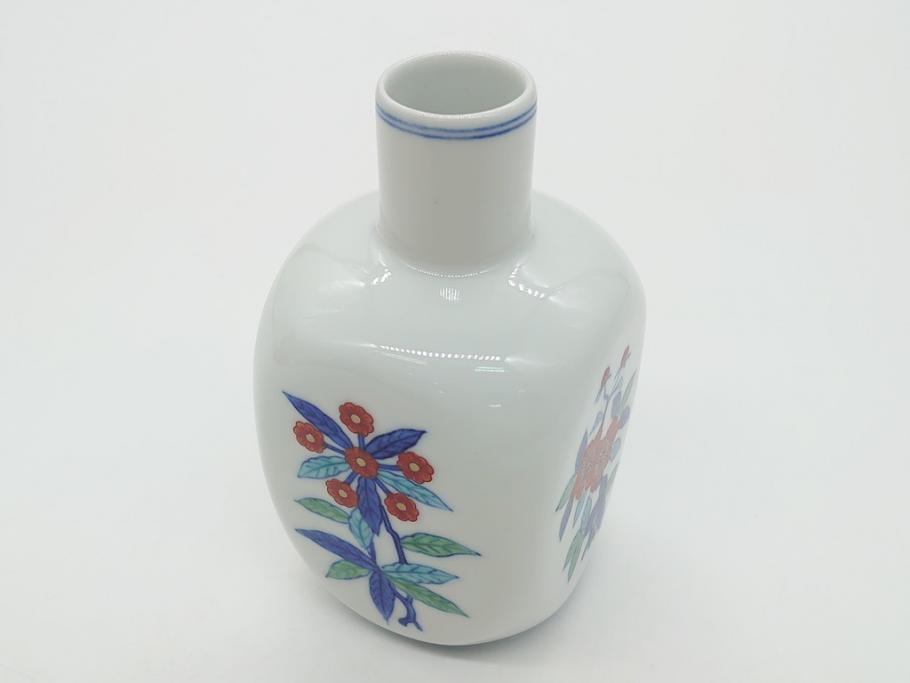 今泉今右衛門　今泉陶園　綿花画花瓶(共箱付き、花器、赤絵、色絵付)(R-062278)