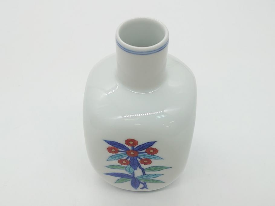 今泉今右衛門　今泉陶園　綿花画花瓶(共箱付き、花器、赤絵、色絵付)(R-062278)