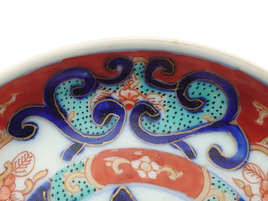 明治期　伊万里焼　色絵　金彩　花文　3.8寸皿　約11.5cm　色彩豊かで食卓に華やぎをもたらす小皿3客セット(三寸八分、赤絵、和食器、和皿)(R-062283)