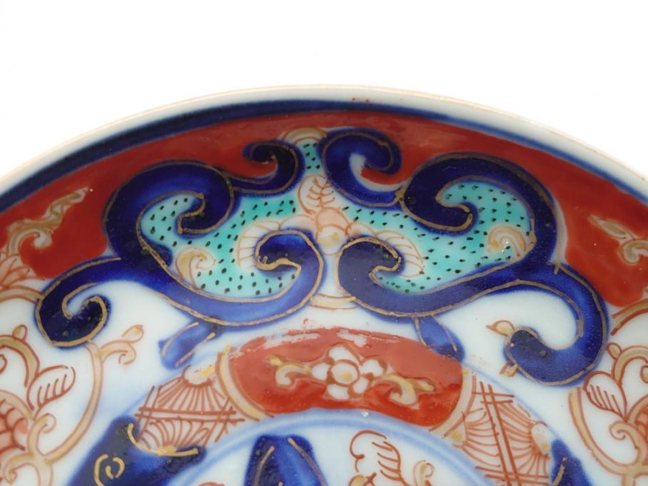 明治期　伊万里焼　色絵　金彩　花文　3.8寸皿　約11.5cm　色彩豊かで食卓に華やぎをもたらす小皿3客セット(三寸八分、赤絵、和食器、和皿)(R-062284)