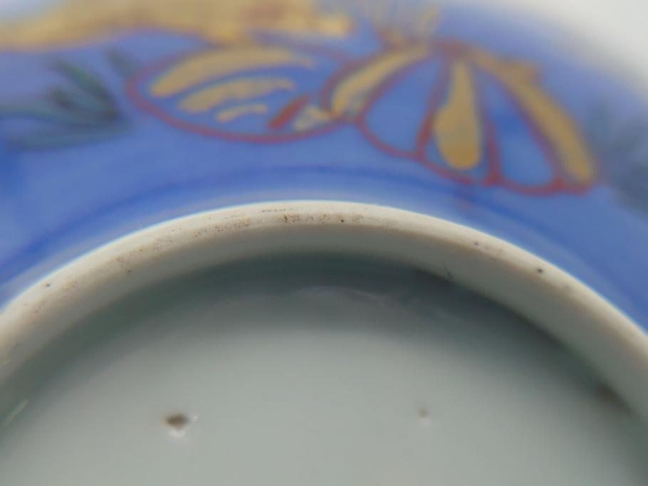 希少　明治期　伊万里焼　金彩　色絵　染付　金魚図　食卓を華やかに演出する蓋付き茶碗3客セット(和食器)(R-062285)
