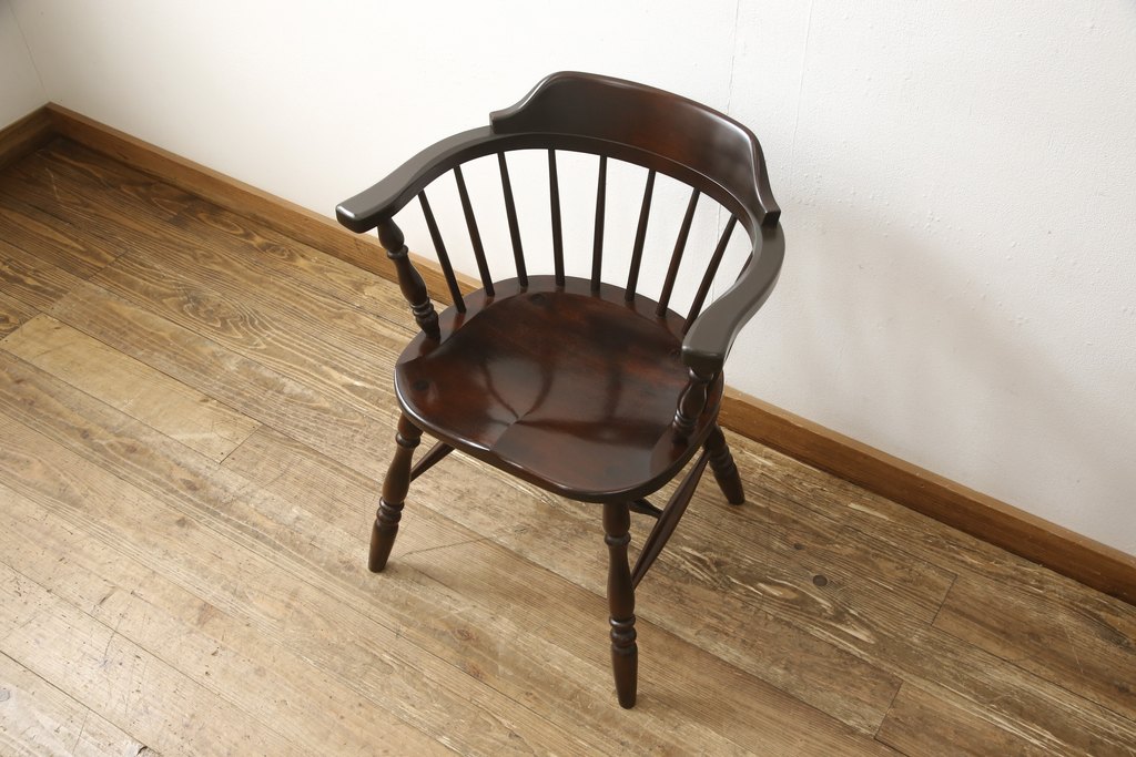 中古　美品　松本民芸家具　#91型　落ち着きのある大人カフェ風インテリアが叶うキャプテンチェア(アームチェア、板座チェア、椅子、ダイニングチェア)(R-058283)