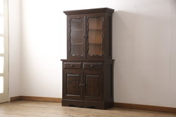 ヴィンテージ　松本民芸家具　#58型　お洒落な扉のデザインが印象的な食器棚(カップボード、収納棚、ビンテージ)(R-049002)