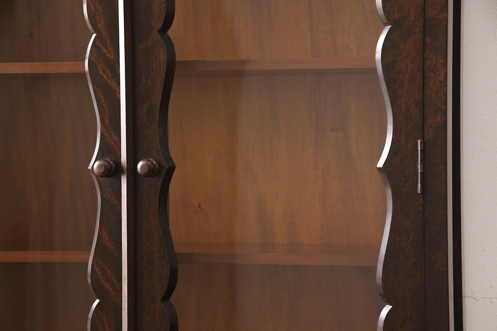 ヴィンテージ　松本民芸家具　#58型　お洒落な扉のデザインが印象的な食器棚(カップボード、収納棚、ビンテージ)(R-049002)