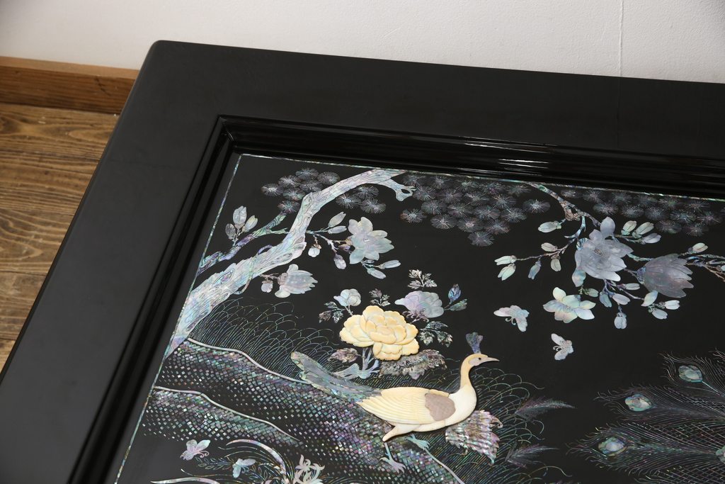 中古　美品　まるで美術品のような螺鈿細工が美しい漆塗り座卓(ローテーブル)(R-058710)