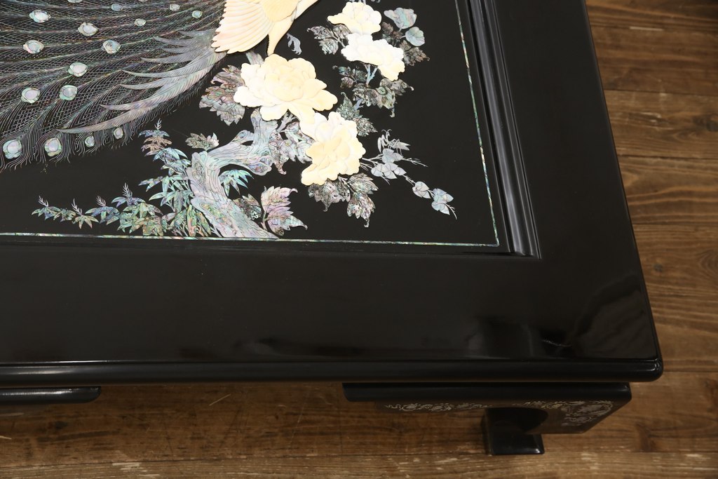 中古　美品　まるで美術品のような螺鈿細工が美しい漆塗り座卓(ローテーブル)(R-058710)