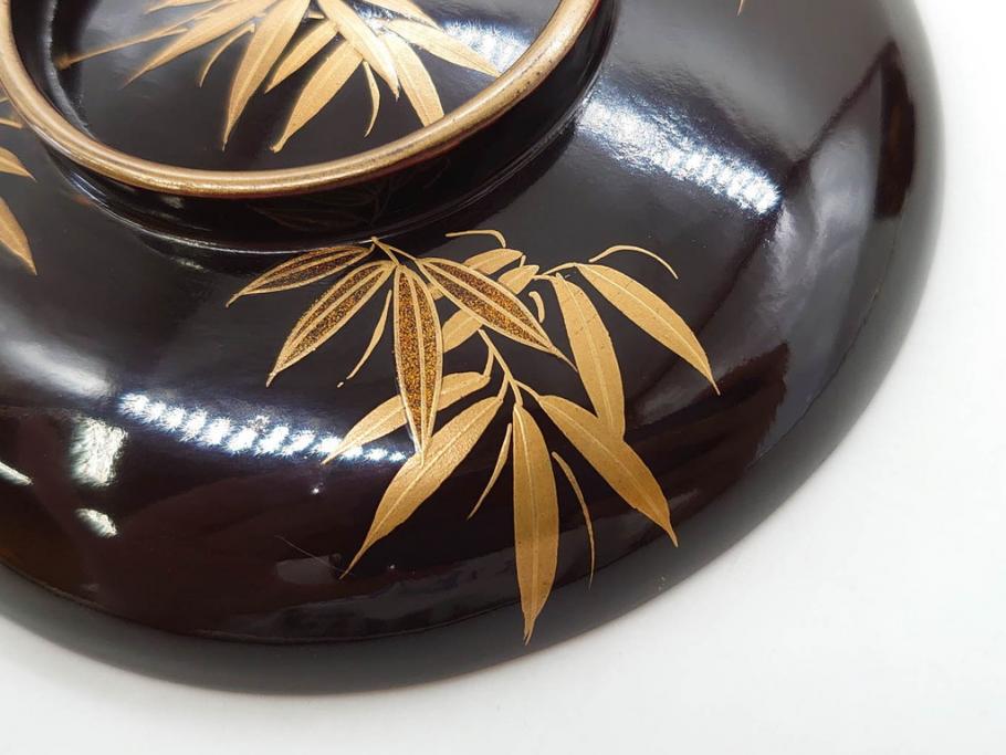 明治～大正期　輪島塗　沈金蒔絵　木製　菊梅竹図　艶やかな質感が美しい蓋付お椀6客セット(漆器、漆芸、金彩、和食器)(R-077231)