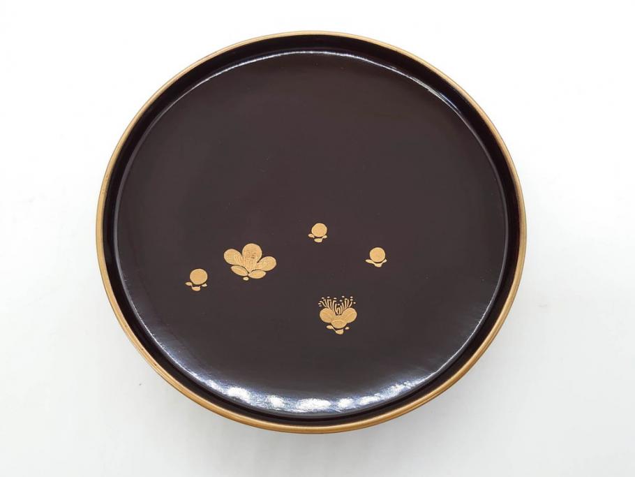 明治～大正期　輪島塗　沈金蒔絵　木製　菊梅竹図　艶やかな質感が美しい蓋付お椀6客セット(漆器、漆芸、金彩、和食器)(R-077231)