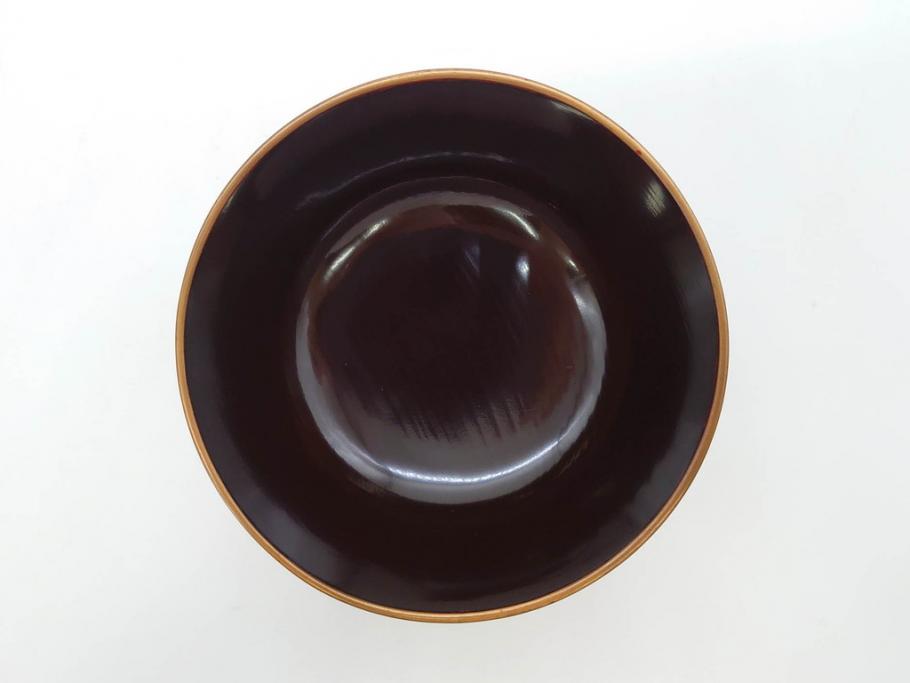 明治～大正期　輪島塗　沈金蒔絵　木製　菊梅竹図　艶やかな質感が美しい蓋付お椀6客セット(漆器、漆芸、金彩、和食器)(R-077231)