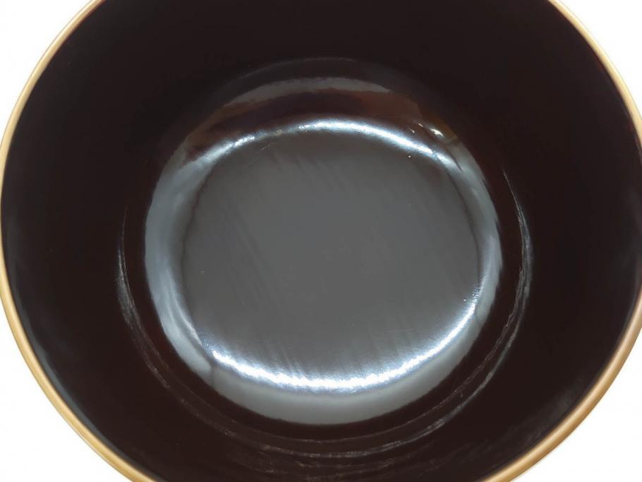 明治～大正期　輪島塗　沈金蒔絵　木製　菊梅竹図　艶やかな質感が美しい蓋付お椀6客セット(漆器、漆芸、金彩、和食器)(R-077231)