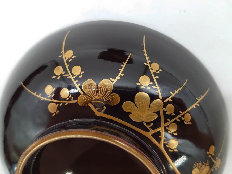 明治～大正期　輪島塗　沈金蒔絵　木製　菊梅菖蒲図　華やかな図柄が魅力の蓋付お椀6客セット(漆器、漆芸、金彩、和食器)(R-077233)
