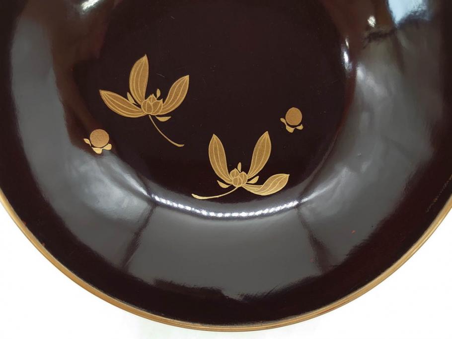 明治～大正期　輪島塗　沈金蒔絵　木製　菊梅菖蒲図　華やかな図柄が魅力の蓋付お椀6客セット(漆器、漆芸、金彩、和食器)(R-077233)