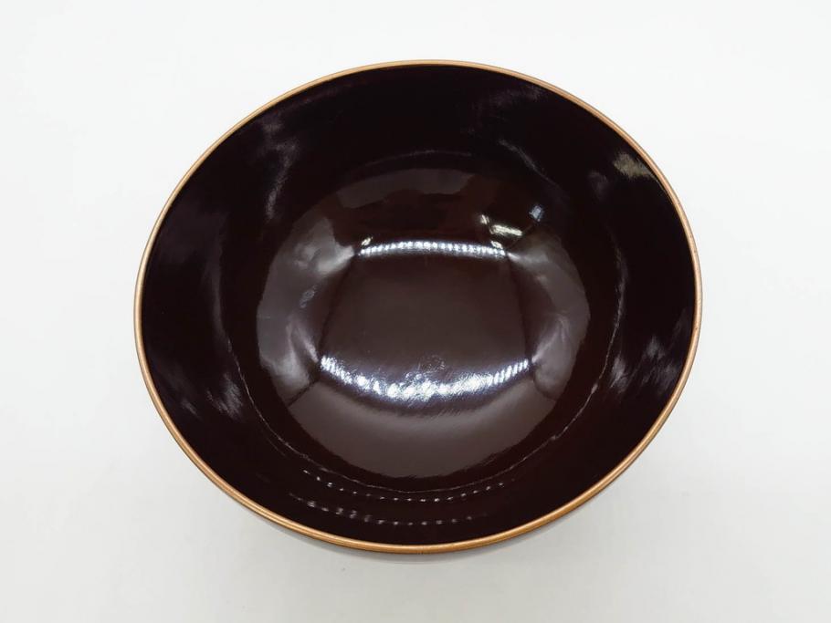 明治～大正期　輪島塗　沈金蒔絵　木製　菊梅菖蒲図　華やかな図柄が魅力の蓋付お椀6客セット(漆器、漆芸、金彩、和食器)(R-077233)