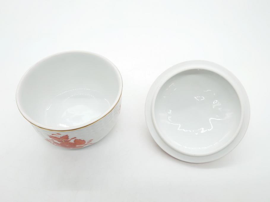希少　ヘレンド　ハンガリー　HEREND HVNGARY　アポニー　オレンジ　テーブルウェアとしてもインテリアとしても使用できる愛らしいデザインのプレート&シュガーポットセット(HUNGARY、ボンボン入れ、蓋物、小物入れ、皿、バラ、薔薇、西洋陶磁器)(R-062286)