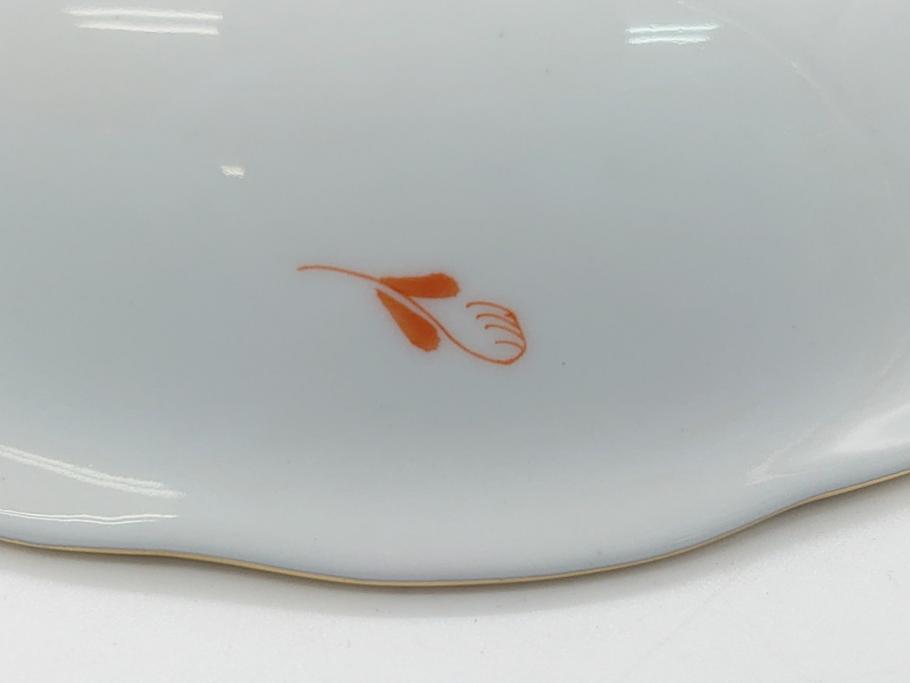 希少　ヘレンド　ハンガリー　HEREND HVNGARY　アポニー　オレンジ　テーブルウェアとしてもインテリアとしても使用できる愛らしいデザインのプレート&シュガーポットセット(HUNGARY、ボンボン入れ、蓋物、小物入れ、皿、バラ、薔薇、西洋陶磁器)(R-062286)