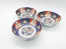 明治期　伊万里焼　花籠図　色絵　深鉢(深皿、和食器)(R-045404)