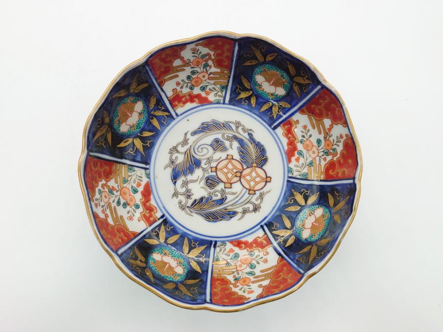 幕末〜明治期　富長貴春(富貴長春)　伊万里　色絵　金彩　5寸皿　約15cm　煌びやかで豪華な絵付けの深皿2客セット(和食器、和皿、変形皿、五寸)(R-062297)