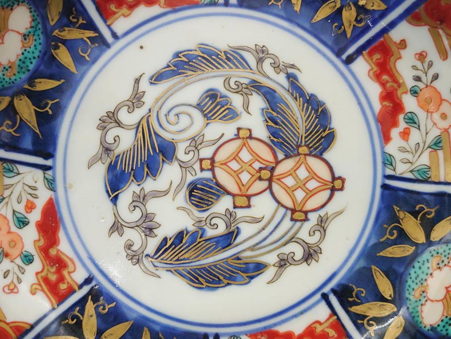 幕末〜明治期　富長貴春(富貴長春)　伊万里　色絵　金彩　5寸皿　約15cm　煌びやかで豪華な絵付けの深皿2客セット(和食器、和皿、変形皿、五寸)(R-062297)