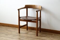 デンマークビンテージ　希少!!　PP Mobler(モブラー)社　ハンス J. ウェグナー(HANS J. WEGNER)デザイン　オリジナル　PP52　オーク材　本革(レザー)　美しいフォルムのチェア(ダイニングチェア、アームチェア、イス、椅子、北欧、ヴィンテージ)(R-083677)