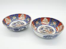 幕末期　上手物　金彩色絵染付　花盆文　8.3寸皿　約25cm　鮮やかな色彩が目を惹く楕円皿(八寸三分、和皿、和食器、皿)(R-061699)