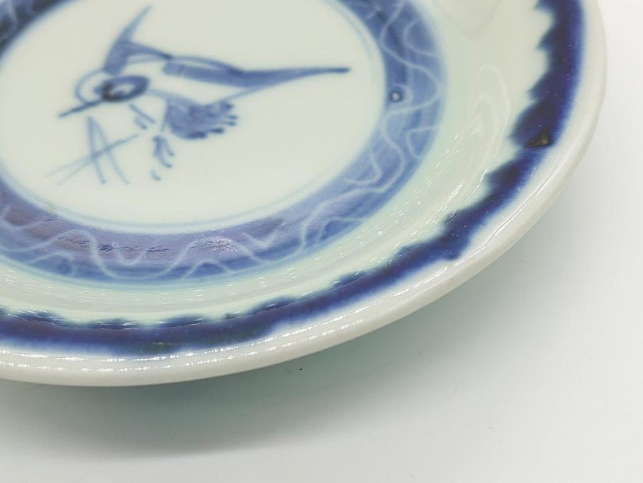 江戸期　古伊万里　染付　鶴文　4.3寸皿　約13cm　清楚な絵付けで食卓に馴染みやすい小皿5客セット(四寸三分、和食器、和皿)(R-062292)