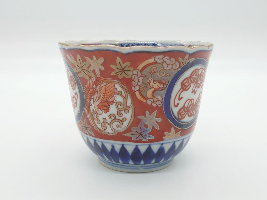 明治期 伊万里焼 色絵 多種多様な絵付けが目を引く湯呑み2客