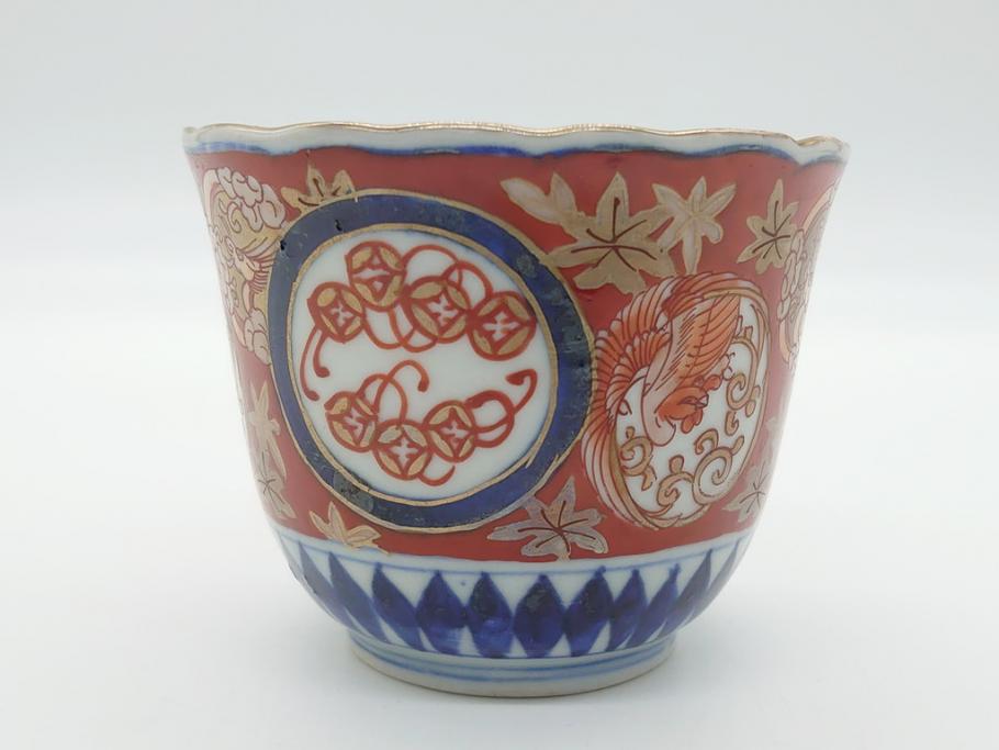 【感謝価格】 明治期 伊万里焼 多種多様な絵付けが目を引く湯呑み2客 色絵 工芸品