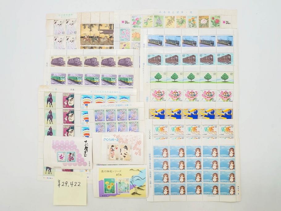未使用切手　日本郵便　額面466,000円以上　切手シート・バラ等一式まとめてセット(記念切手、切手帳、切手コレクション、趣味週間、日本昔ばなし、近代美術、万国、ビードロを吹く娘、市川海老蔵、鞠つき)(R-077305)