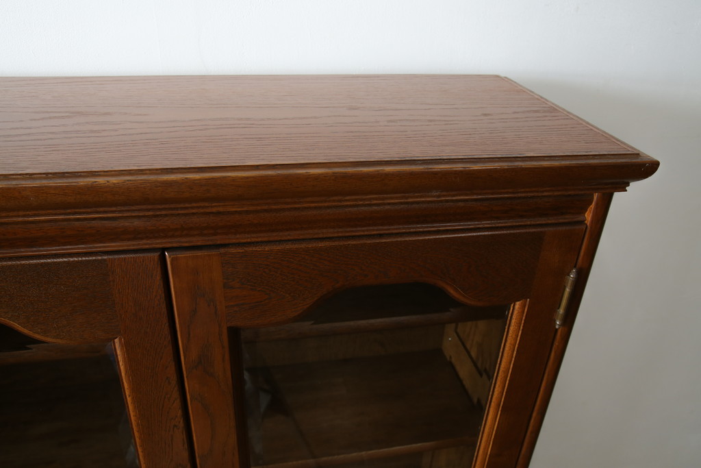 中古　美品!!　北海道旭川 近藤工芸　Solid Furniture OAK (ソリッドファニチャー オーク)　オーク材　クラシカルで上品な佇まいのビューローブックケース(ライティングビューロー、簿記机、本箱、本棚、飾り棚、収納棚、戸棚、ワークデスク、在宅用、在宅ワーク用)(R-082612)