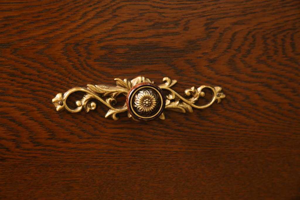 中古　美品!!　北海道旭川 近藤工芸　Solid Furniture OAK (ソリッドファニチャー オーク)　オーク材　クラシカルで上品な佇まいのビューローブックケース(ライティングビューロー、簿記机、本箱、本棚、飾り棚、収納棚、戸棚、ワークデスク、在宅用、在宅ワーク用)(R-082612)