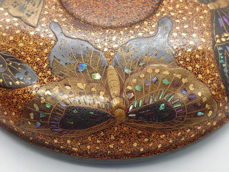 蒔絵 四段重箱 孔雀螺鈿細工 花蝶 金彩梨地 金彩朱色沈金時代漆器