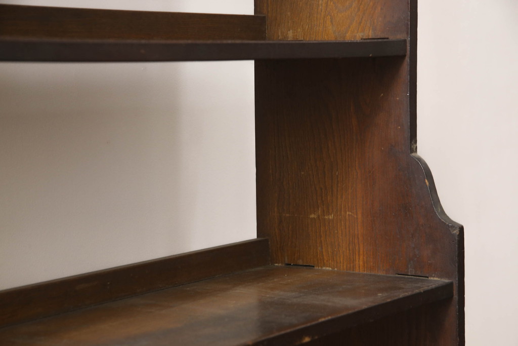 和製アンティーク　栓材　大正ロマン　味のある木の風合いが魅力の本棚(ブックケース、ブックシェルフ、オープンシェルフ、飾り棚)(R-070308)