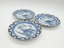 江戸期　上手物　古伊万里　金彩　色絵　染付　松竹梅文　6.6寸　約20cm　長皿2枚セット(和食器、和皿、角皿、6寸6分)(R-062885)