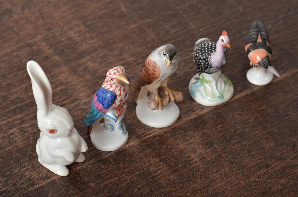ハンガリー　HEREND(ヘレンド)　ウサギ　鳥　フィギュリン5個セット(R-043398)