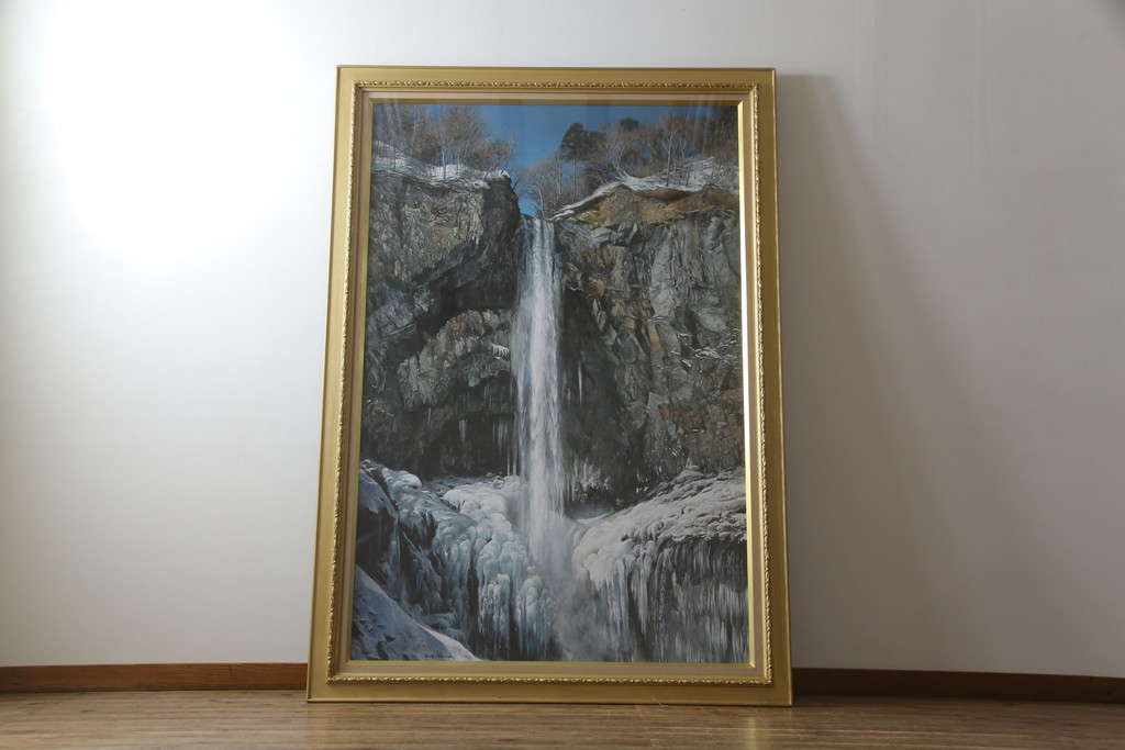 真作　黒澤信男　「華厳の滝」　F120(120号)　サイン入り　絵画(油絵、油彩、風景画、額装、共箱付き)(R-077251)