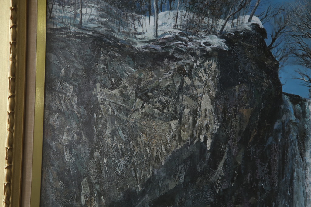 真作　黒澤信男　「華厳の滝」　F120(120号)　サイン入り　絵画(油絵、油彩、風景画、額装、共箱付き)(R-077251)